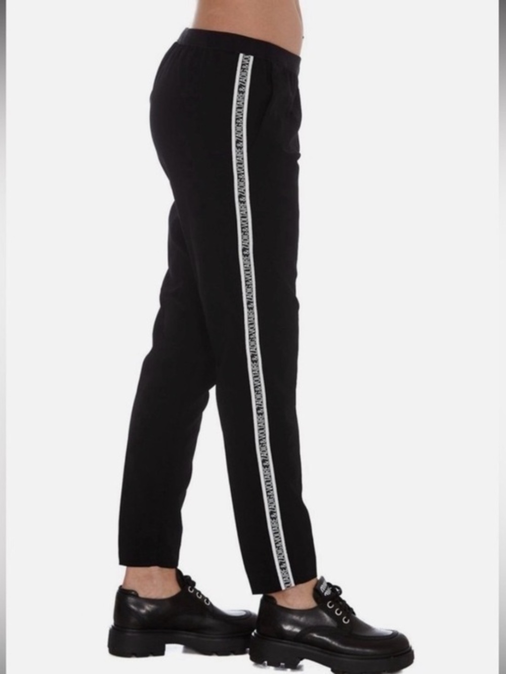 Zadig & Voltaire Paula Band Minimalist Black Logo Side Stripes Pants Size 40